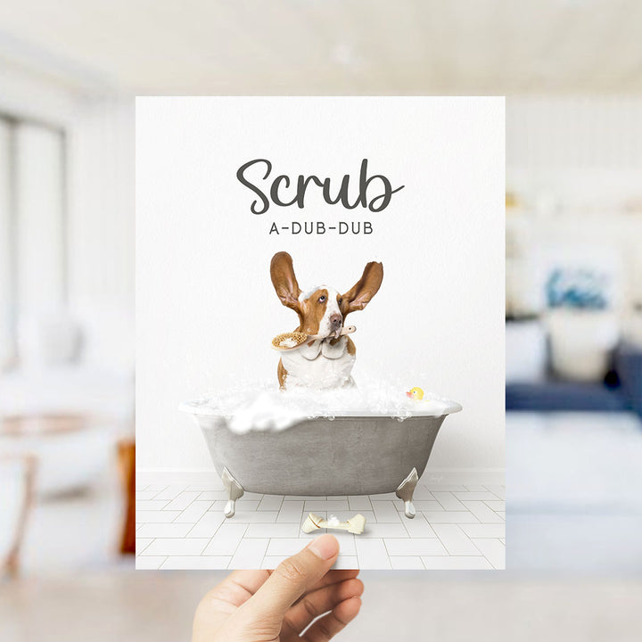 Basset Hound Scrub A-Dub-Dub in Simple Gray Bath