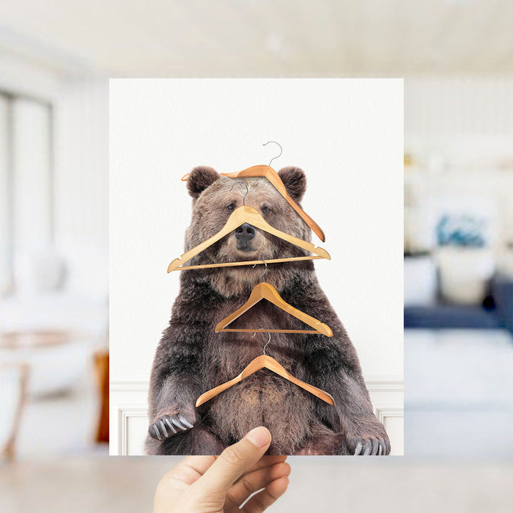 Bear with Clothes Hangers - Simple White Wall