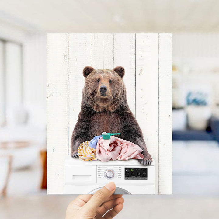 Bear and Snowshoe Hare Doing Laundry - Farmhouse Wall