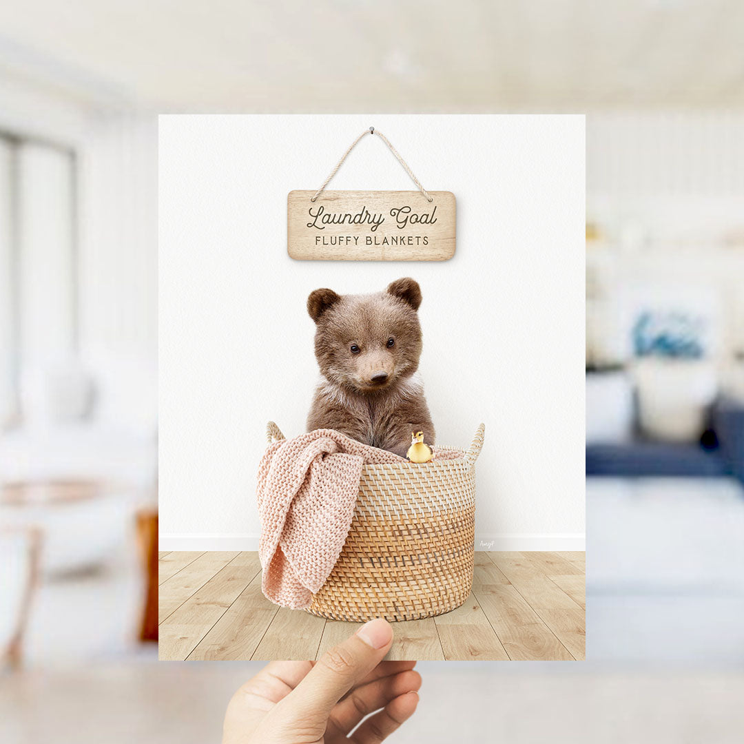 Bear Cub in Laundry Basket - Scandi Floor