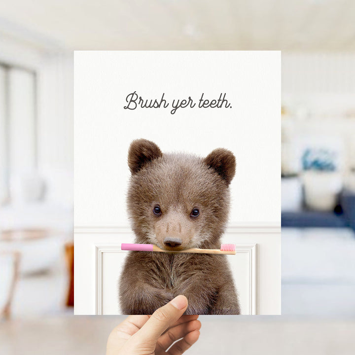 Bear Cub "Brush yer teeth" - Bathroom Simple White