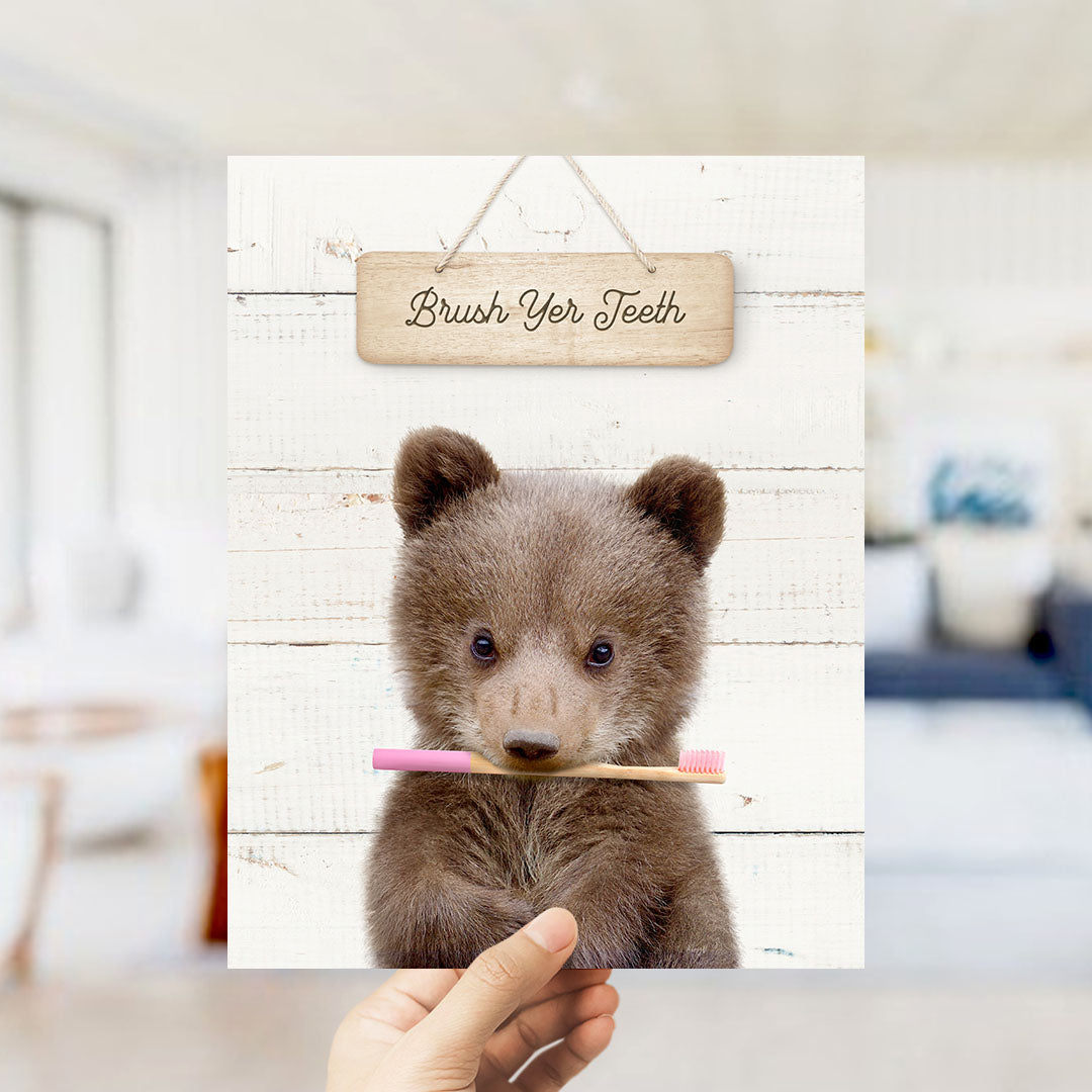 Bear Cub "Brush yer teeth" - Bathroom Shiplap