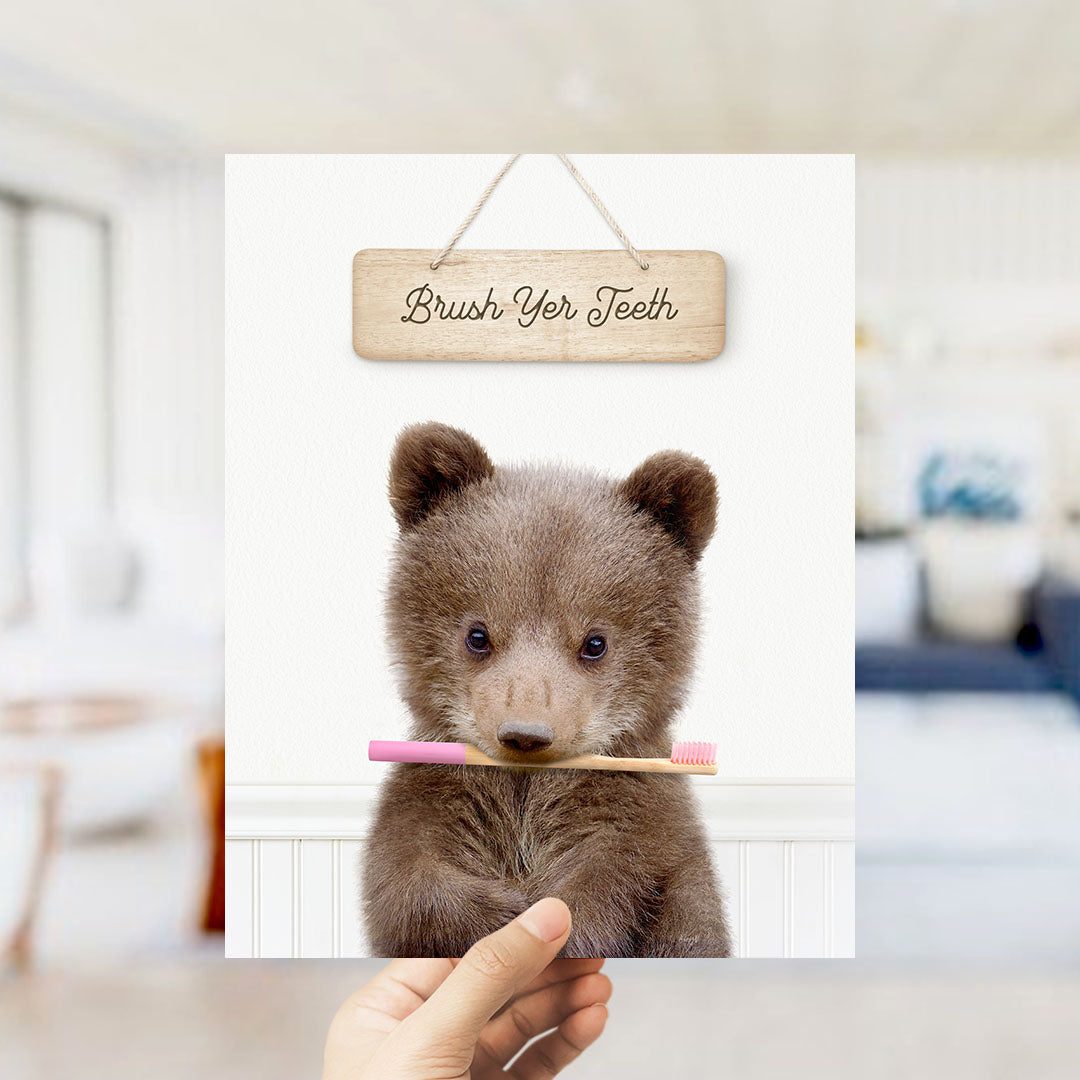 Bear Cub "Brush yer teeth" - Bathroom Cottage White