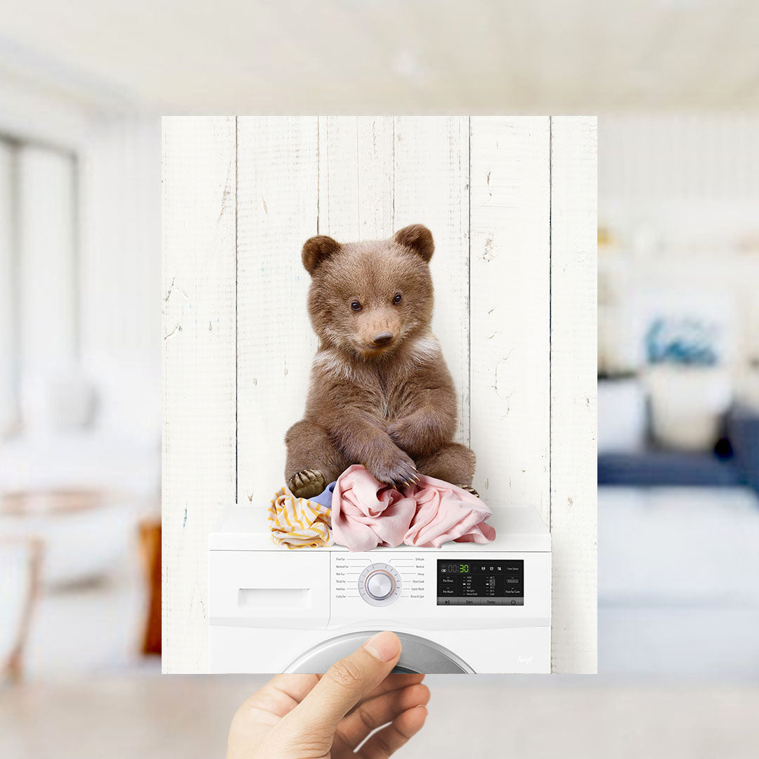 Bear Cub on Laundry Clothes Pile On Washing Machine - Farmhouse Wall