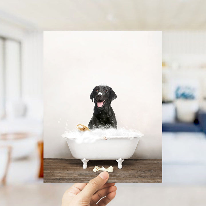 Black Lab in Rustic Bath Style Lots of Foamy Bubbles