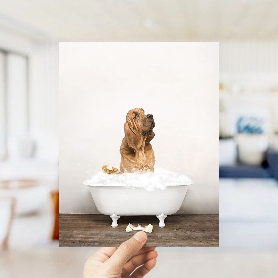 Bloodhound in Rustic Bath Style Lots of Foamy Bubbles