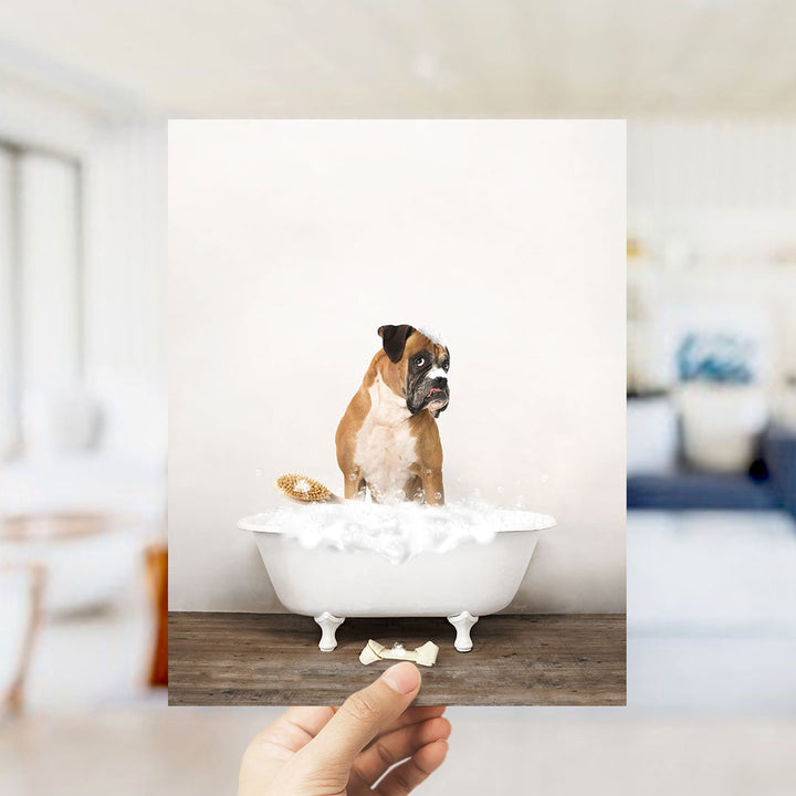 German Boxer in Rustic Bath Style Lots of Foamy Bubbles