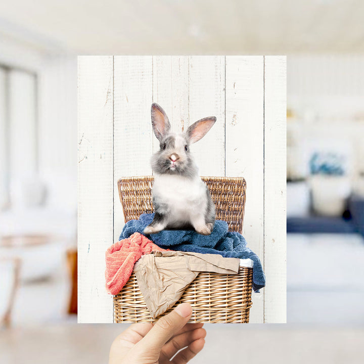 Gray and White Bunny in Laundry Basket - Farmhouse Wall