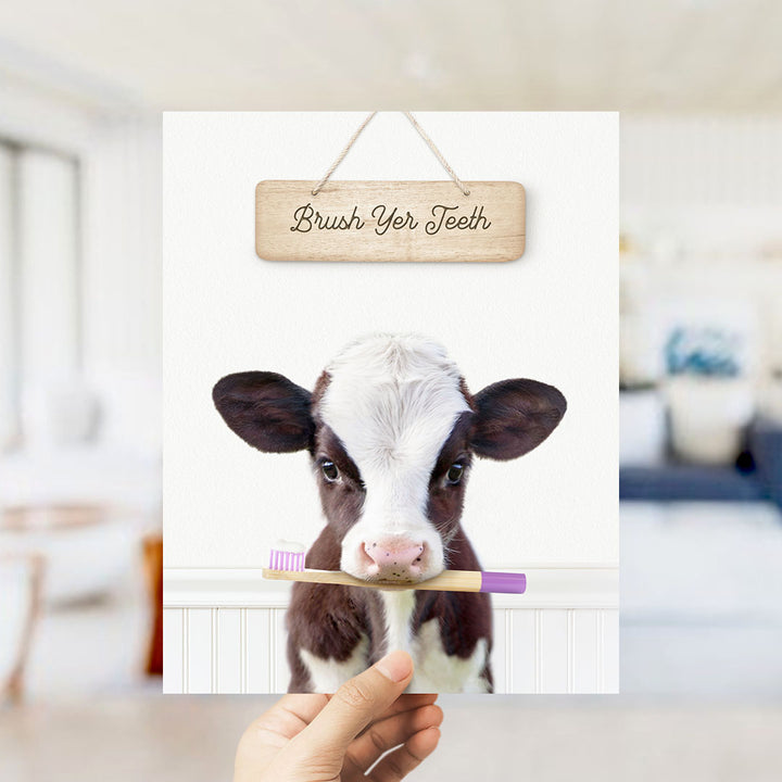 Baby Cow "Brush yer teeth" - Bathroom Cottage White