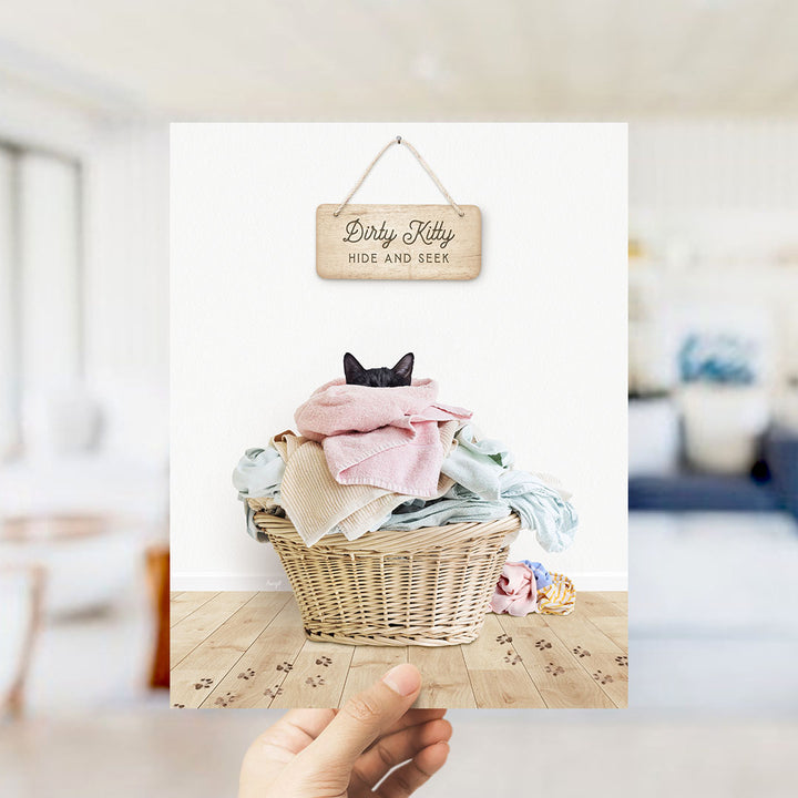 Dirty Kitty in Laundry Basket - Scandi Floor