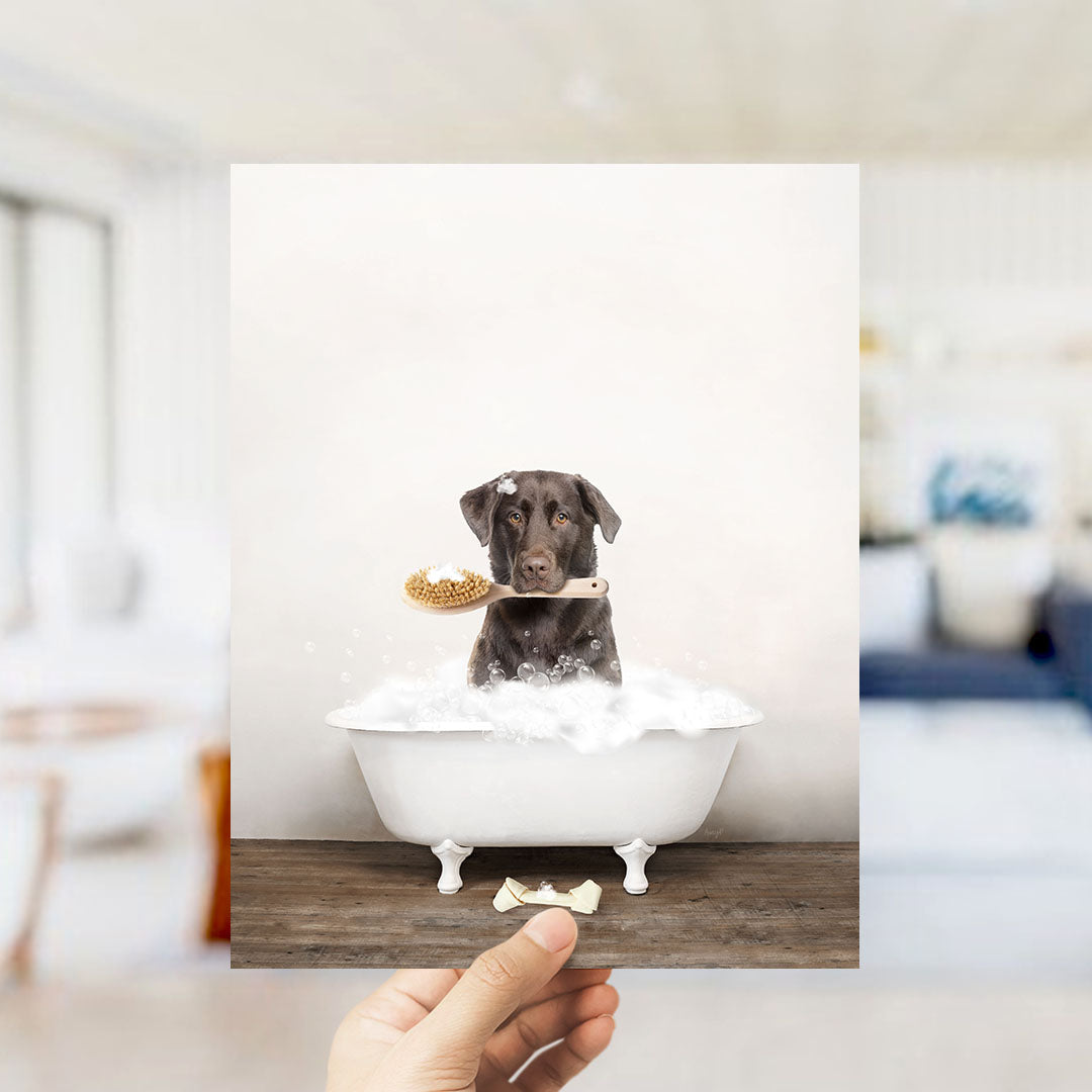 Chocolate Lab in Rustic Bath Style Lots of Foamy Bubbles