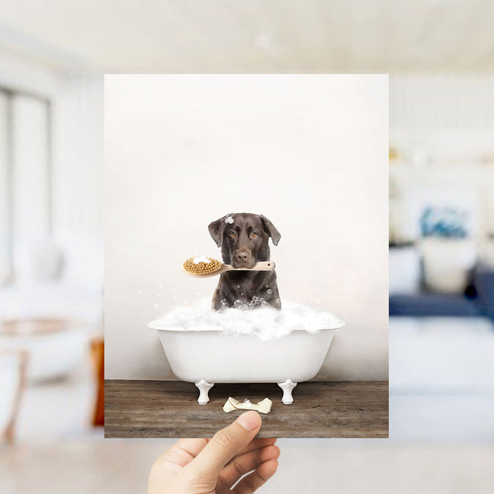 Chocolate Lab in Rustic Bath Style Lots of Foamy Bubbles