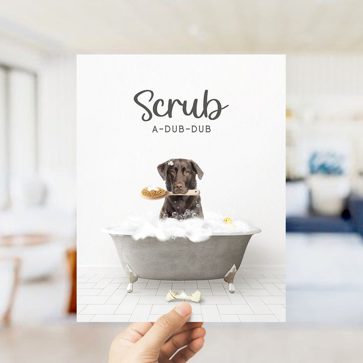Chocolate Lab Scrub A-Dub-Dub in Simple Gray Bath
