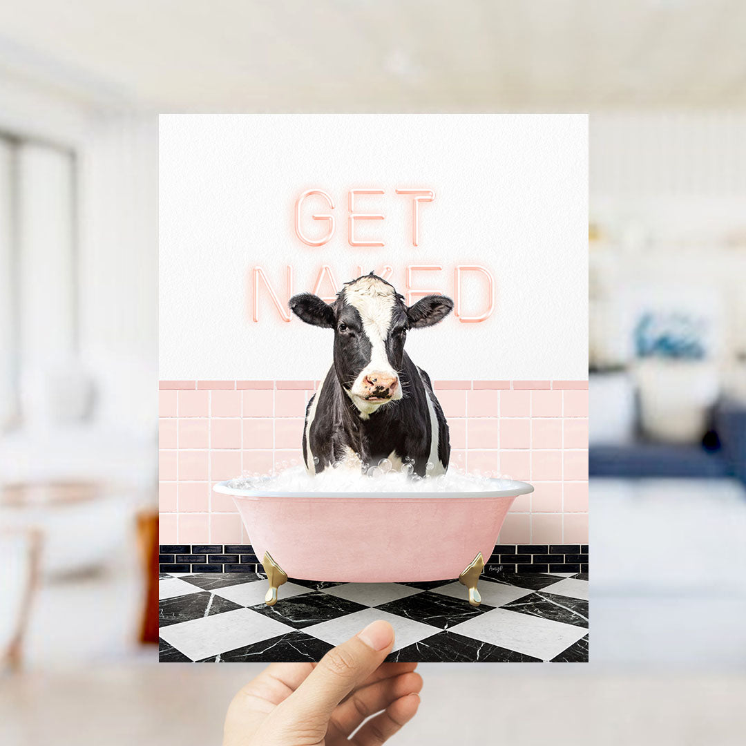 Black and White Cow in Pink Get Naked Bath