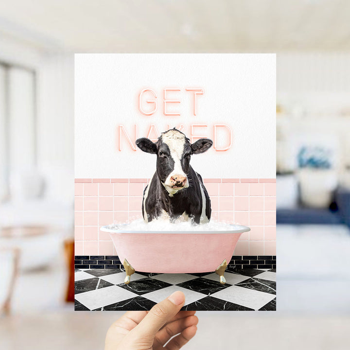Black and White Cow in Pink Get Naked Bath