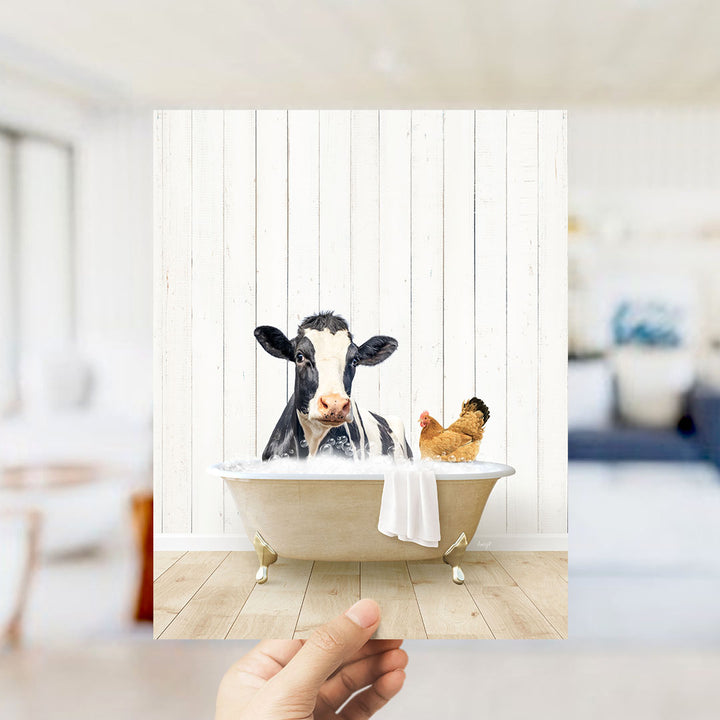Cow and Chicken in Farmhouse Bath