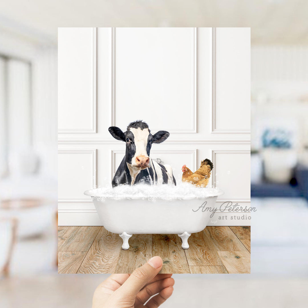 Cow and Chicken in Traditional Panel Bath Style