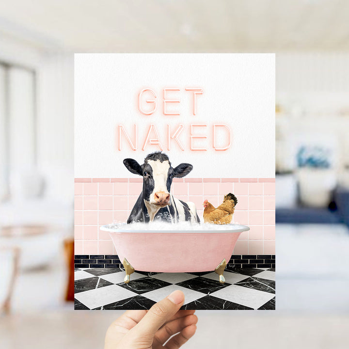 Cow and Chicken in Pink Get Naked Bath