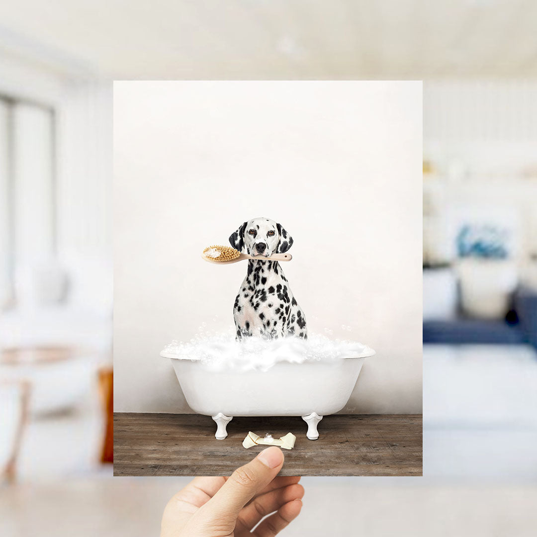 Dalmation in Rustic Bath Style Lots of Foamy Bubbles