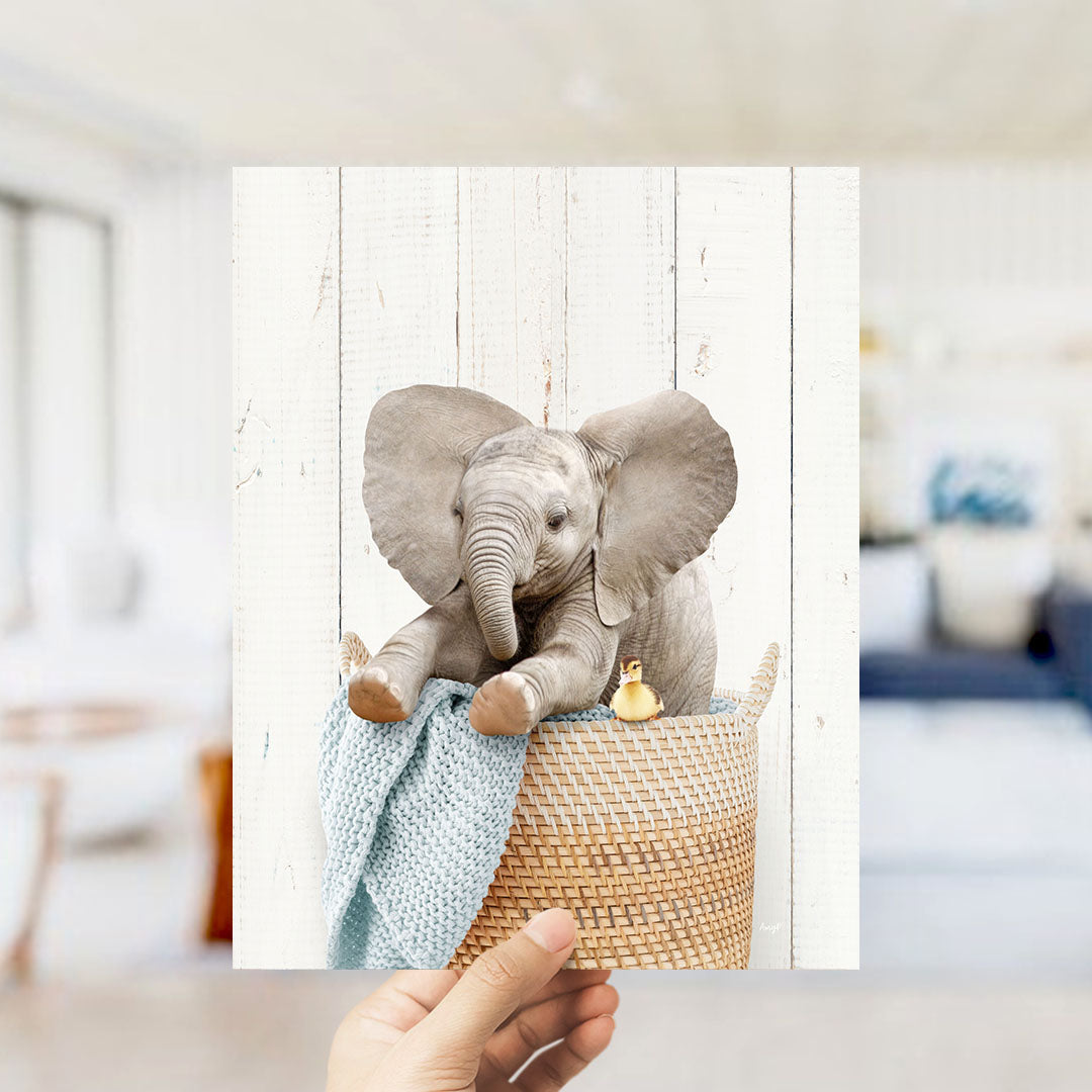 Baby Elephant in Laundry Basket - Farmhouse Wall
