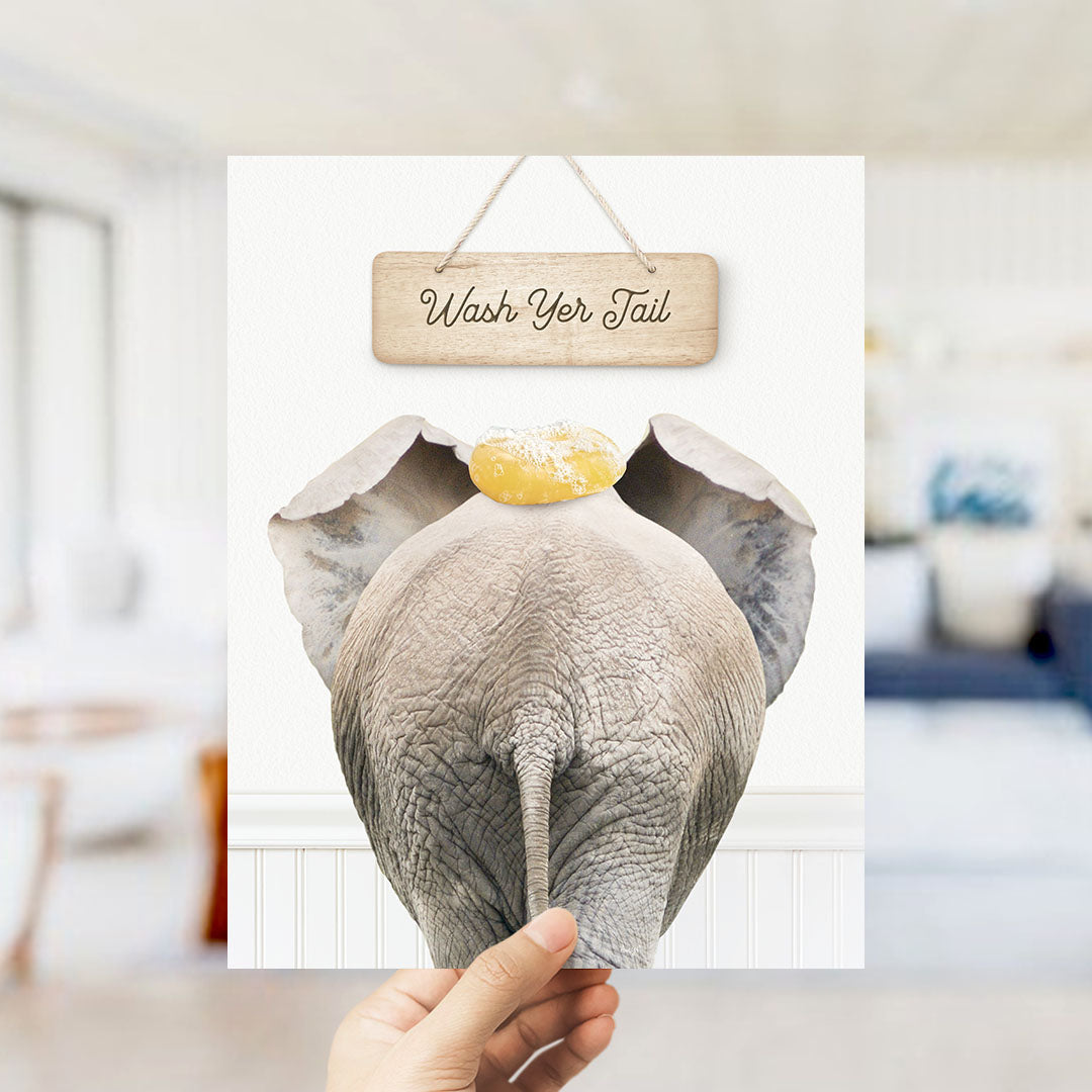 Elephant "Wash yer tail" - Bathroom Cottage White