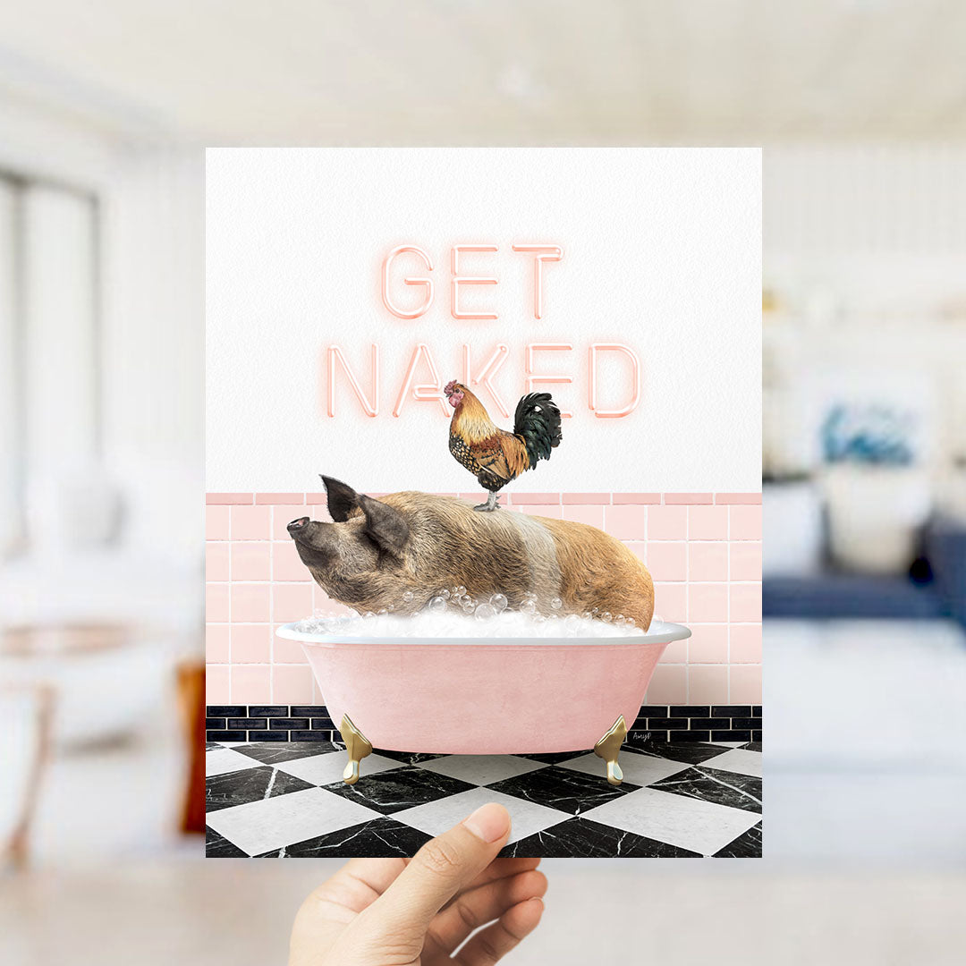 Hog and Rooster in Pink Get Naked Bath