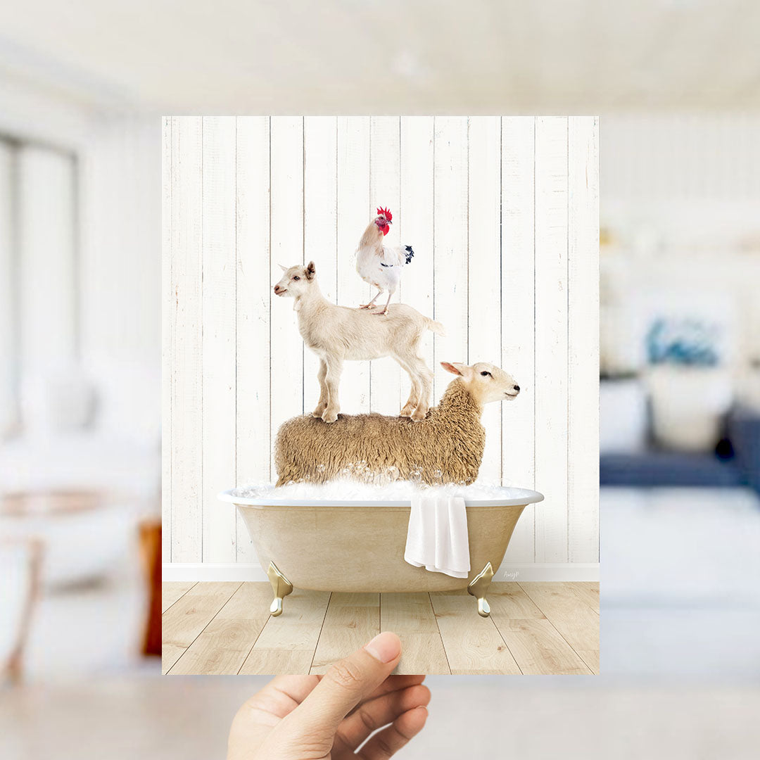 Stacked Farm Animals in Farmhouse Bath