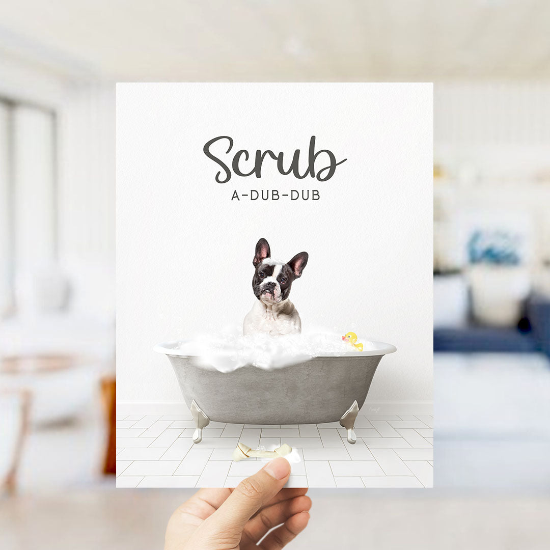 French Bulldog Scrub A-Dub-Dub in Simple Gray Bath