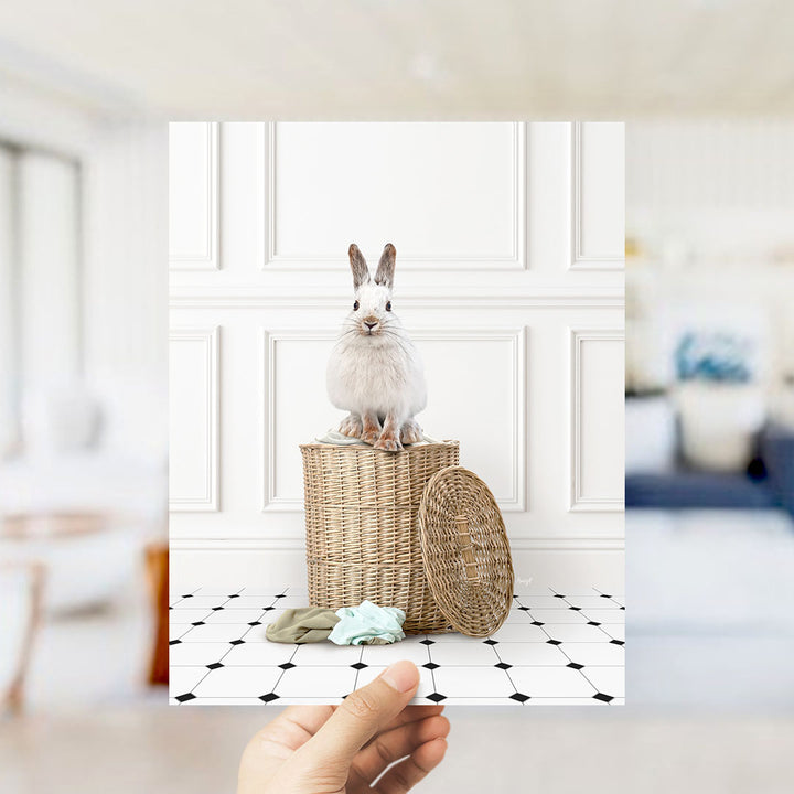 Snowshoe Hare on Laundry Basket - Classic White Floor