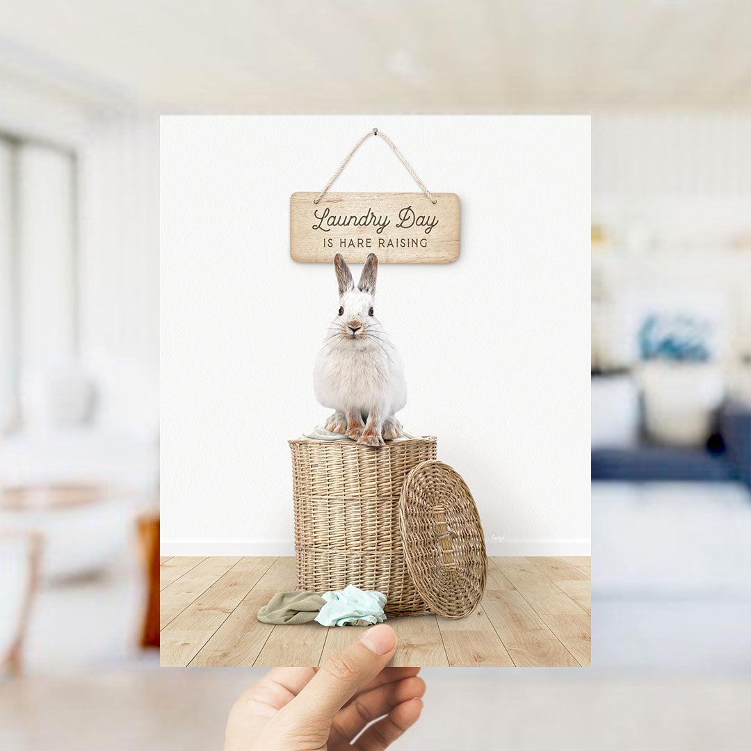 Snowshoe Hare on Laundry Basket - Scandi Floor