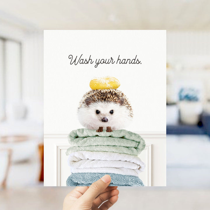 Hedgehog "Wash yer hands" - Bathroom Simple White