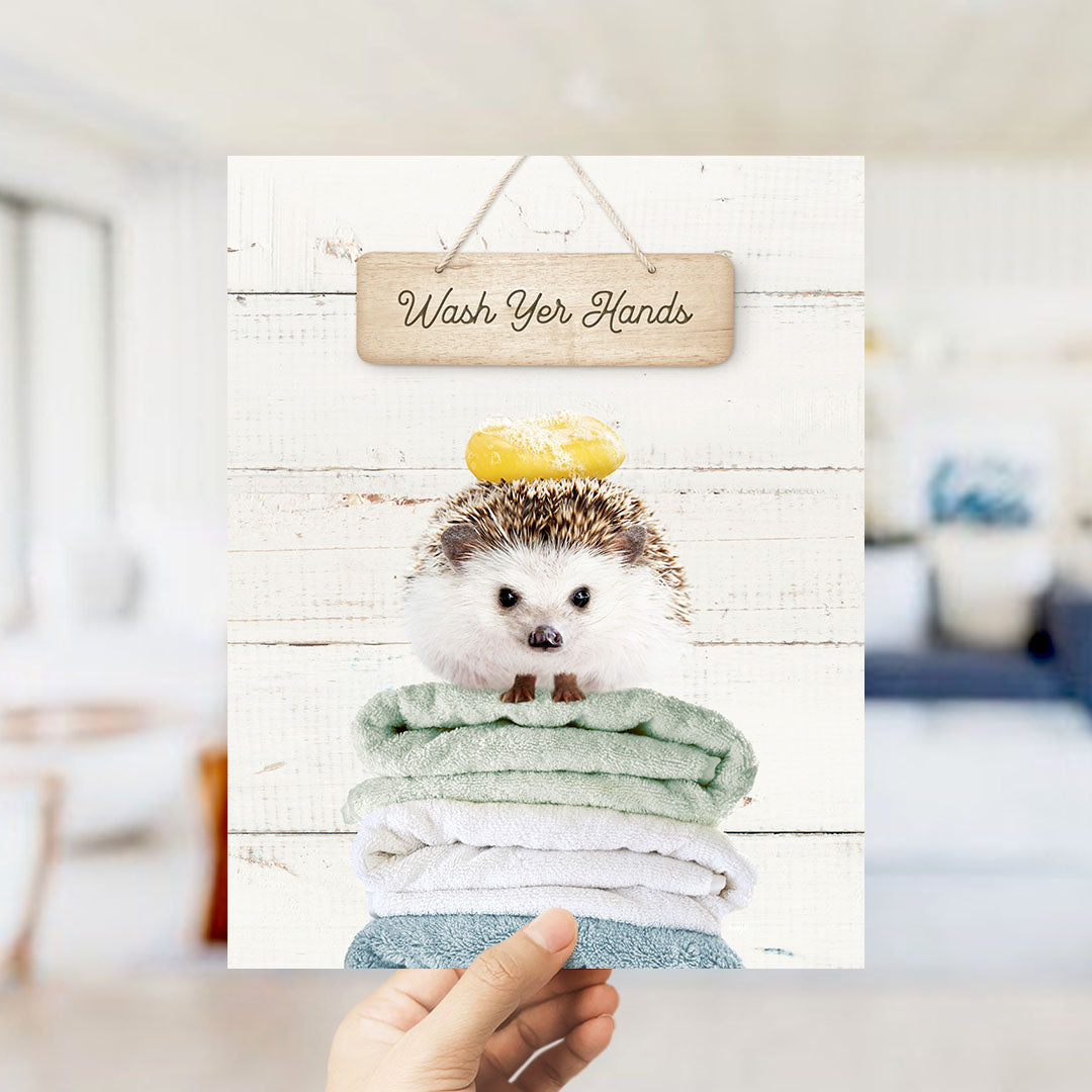 Hedgehog "Wash yer hands" - Bathroom Shiplap