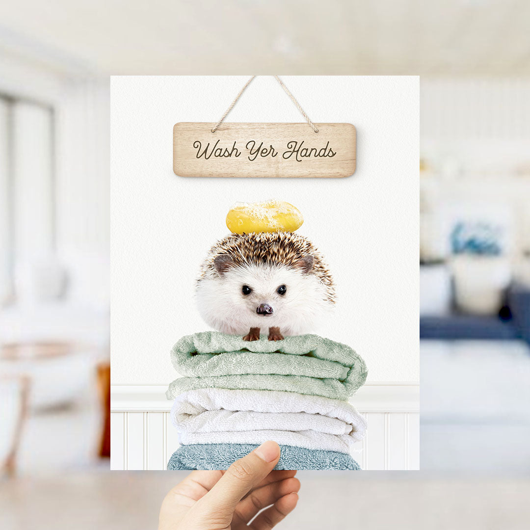 Hedgehog "Wash yer hands" - Bathroom Cottage White