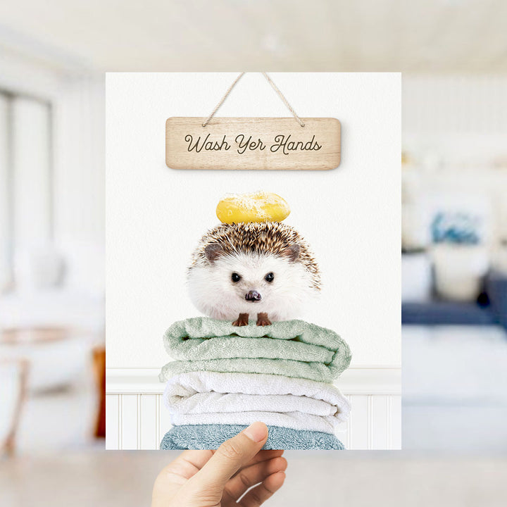 Hedgehog "Wash yer hands" - Bathroom Cottage White