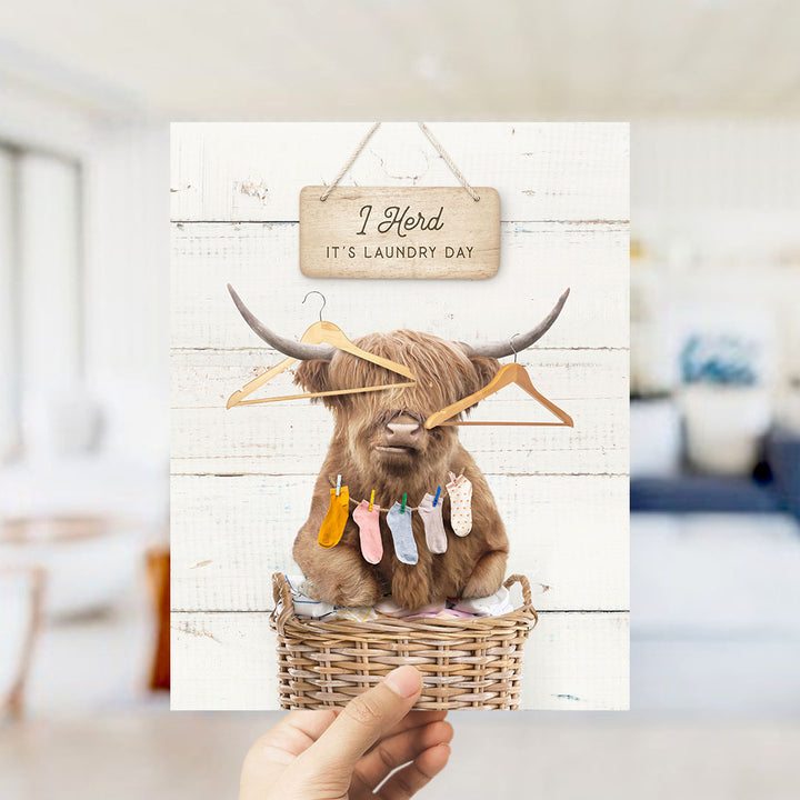 Highland Cow with Hangers and Socks - Farmhouse Wall Funny Sayings