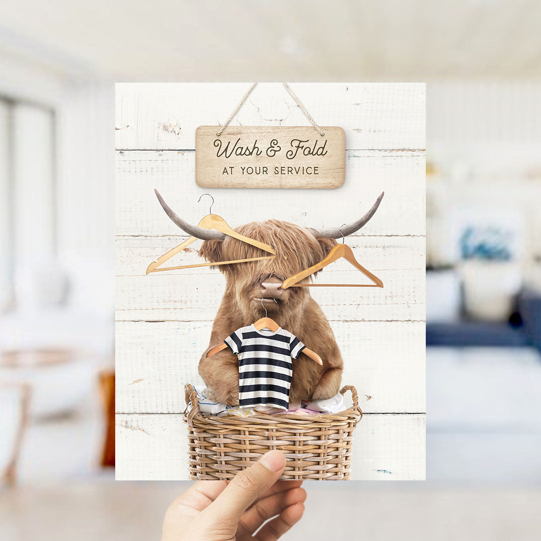 Highland Cow Wash & Fold - Farmhouse Wall Funny Sayings