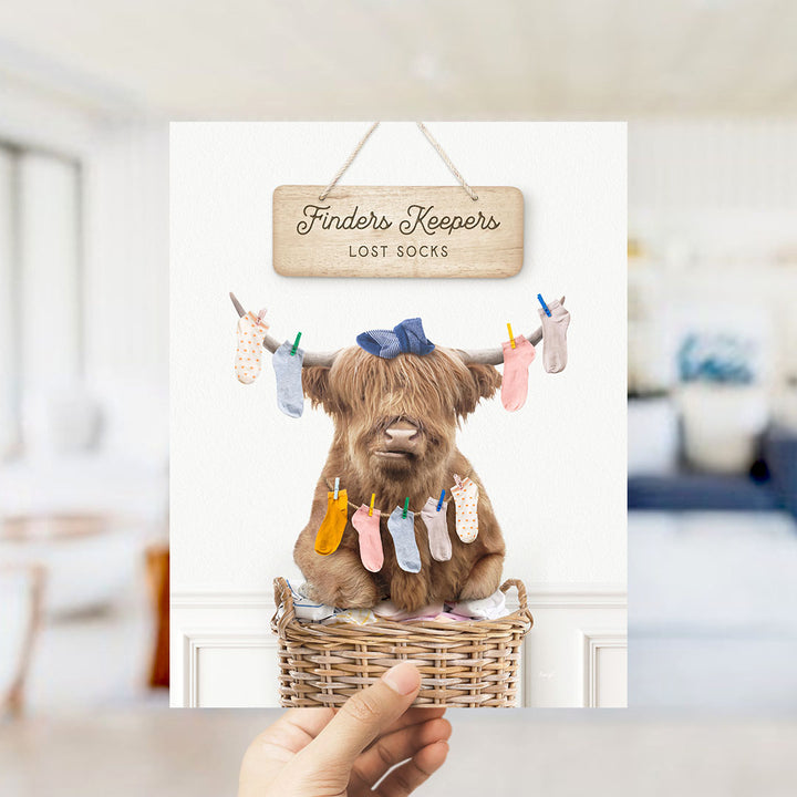Highland Cow On Laundry Basket Finders Keepers Lost Socks
