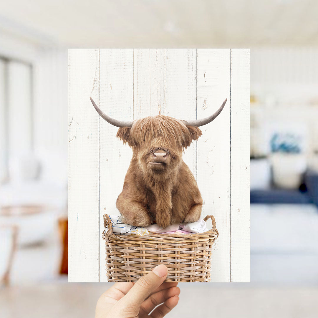 Highland Cow On Laundry Basket - Farmhouse Wall