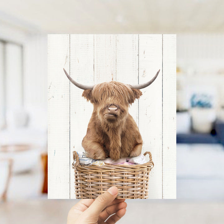 Highland Cow On Laundry Basket - Farmhouse Wall