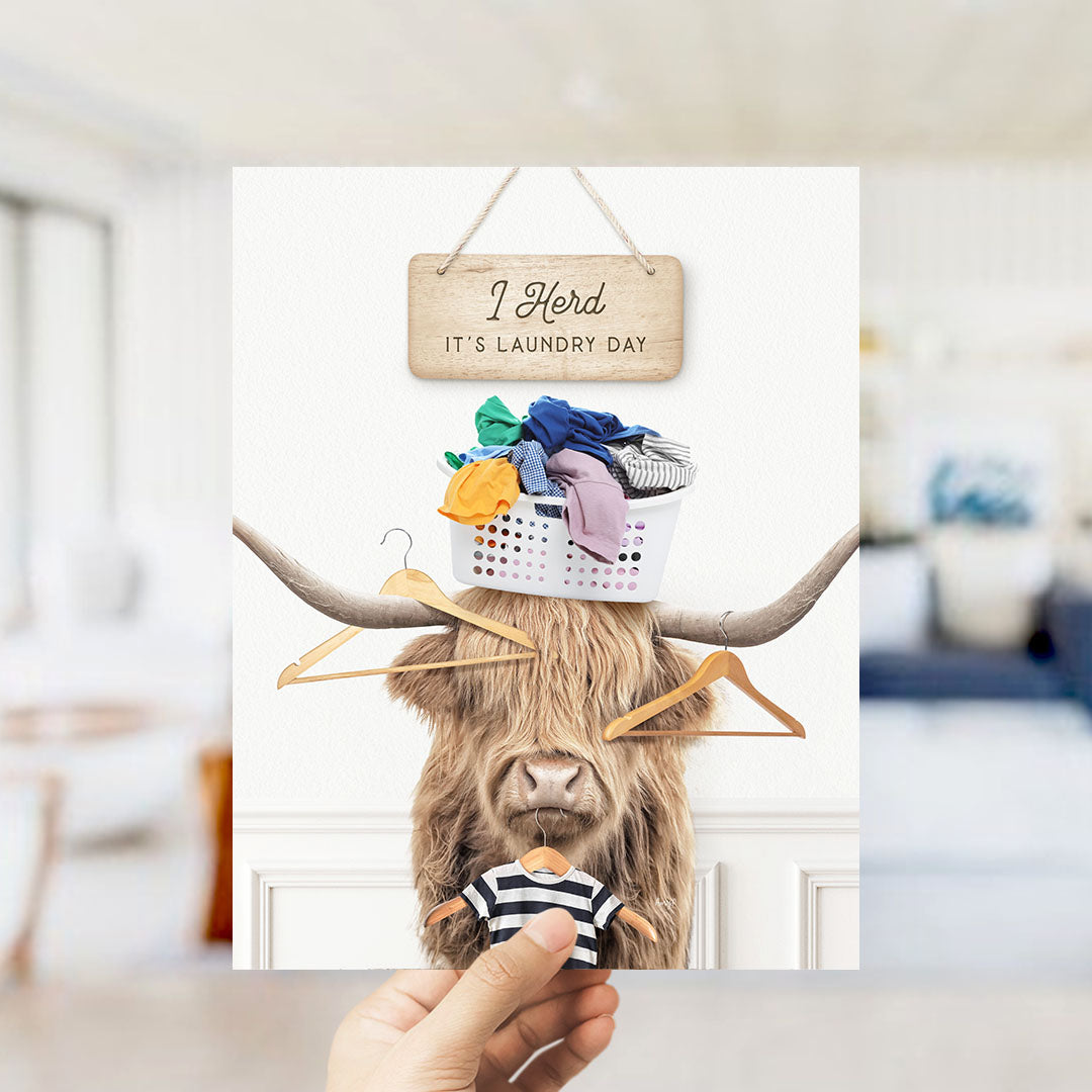 Highland Cow Baskethead with Laundry Hangers I Herd It's Laundry Day