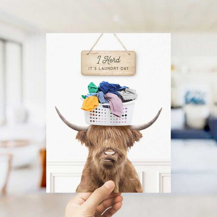 Highland Cow Baskethead I Herd It's Laundry Day