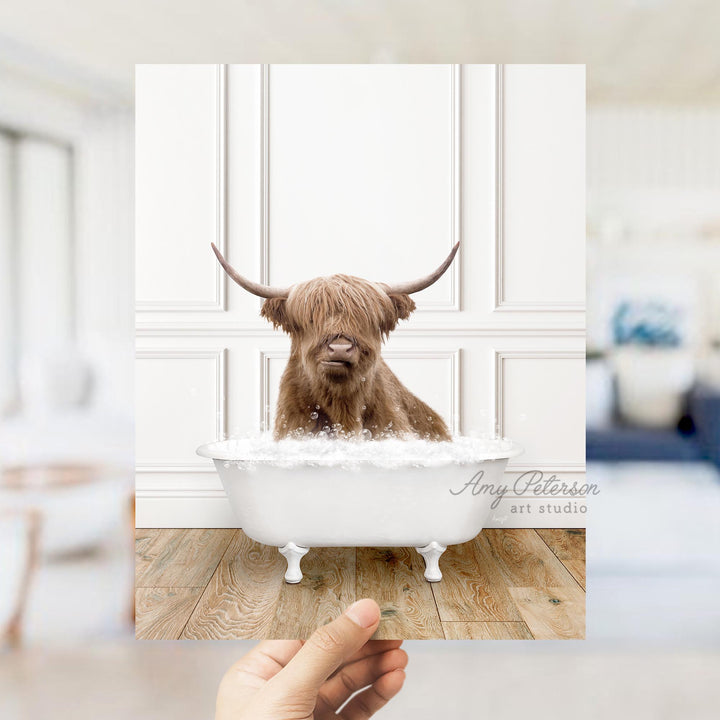 Highland Cow in Traditional Panel Bath Style