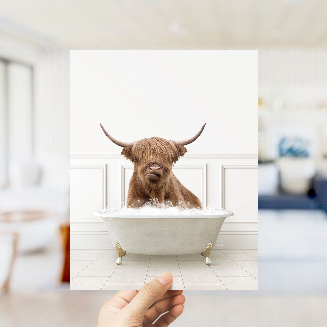 Highland Cow in Modern Neutral Bath
