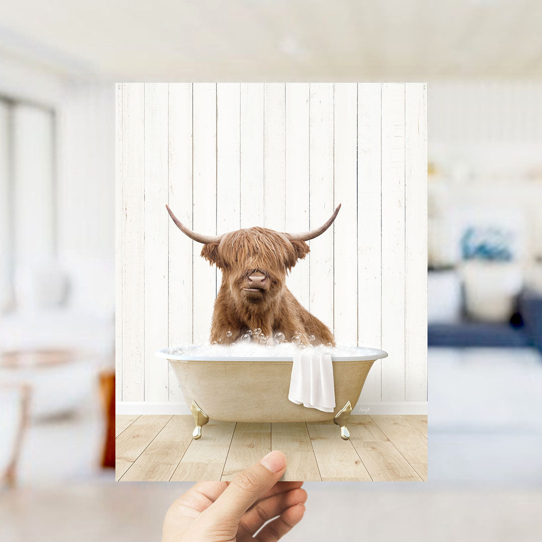 Highland Cow in Farmhouse Bath