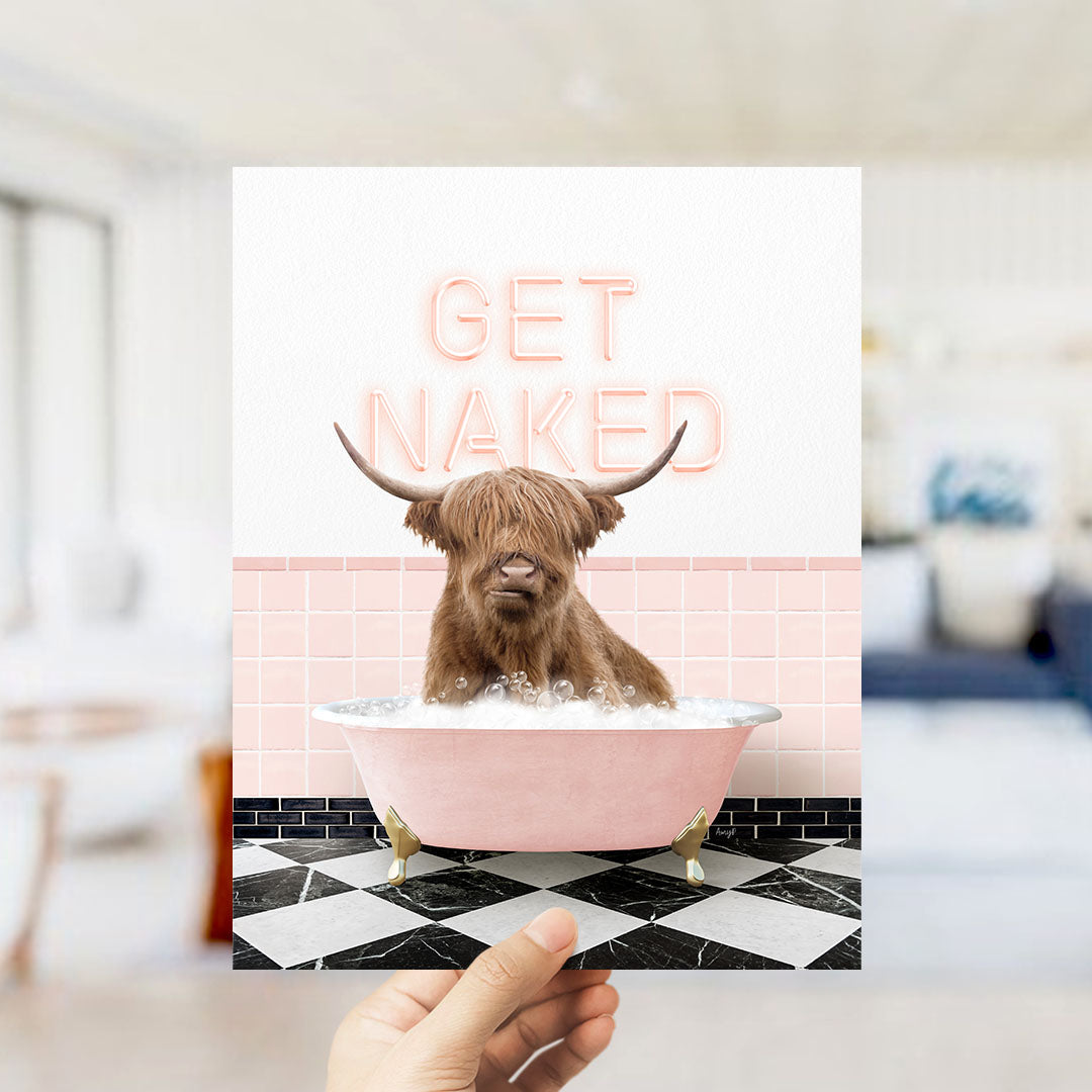 Highland Cow in Pink Get Naked Bath