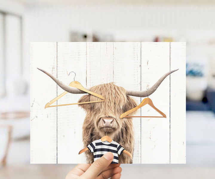 Highland Cow with Clothes Hangers - Farmhouse Wall