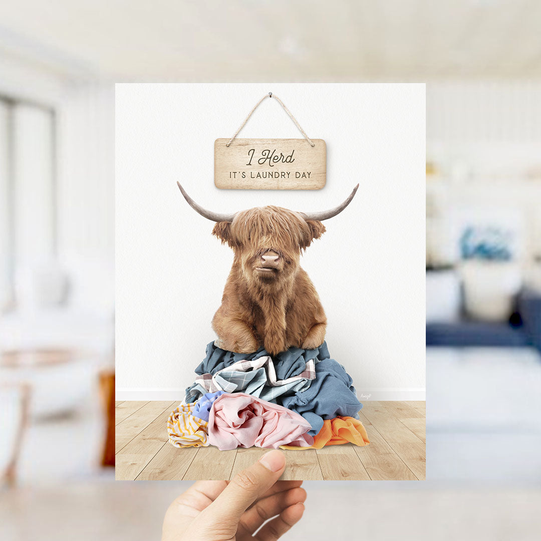 Highland Cow in Clothes Pile - Scandi Floor
