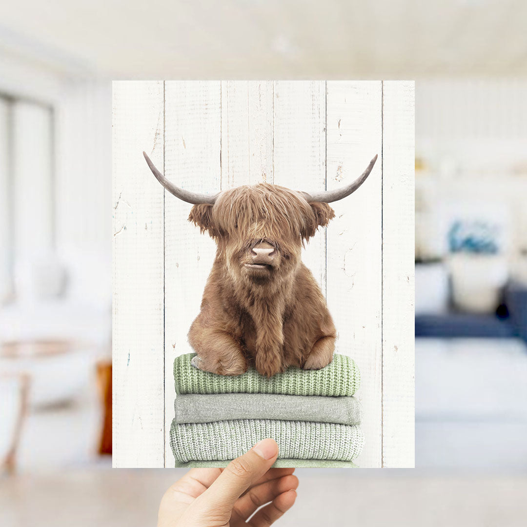 Highland Cow on Folded Sweaters - Farmhouse Wall