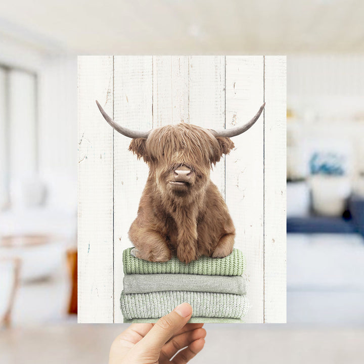 Highland Cow on Folded Sweaters - Farmhouse Wall