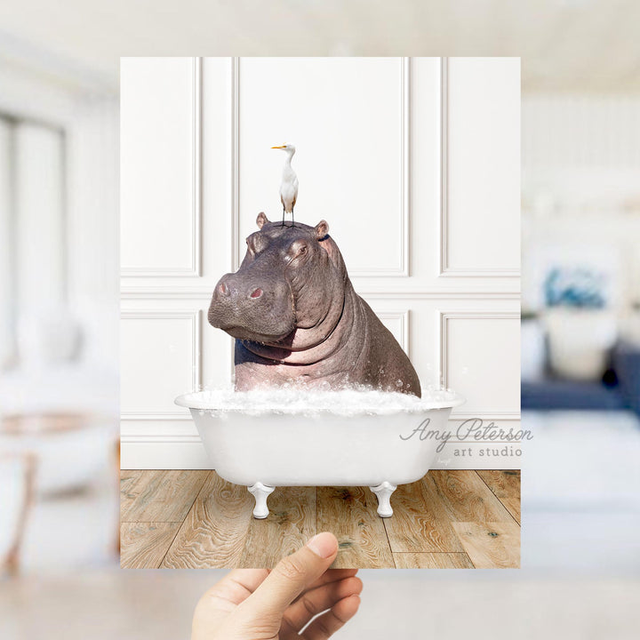 Hippo and Bird in Traditional Panel Bath Style